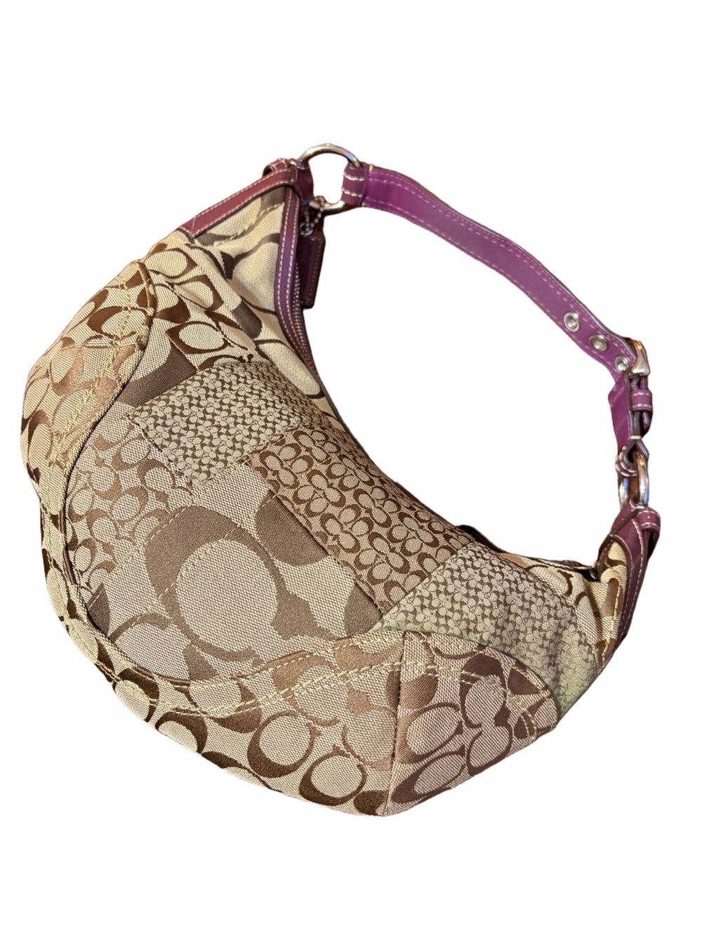 Vintage Coach Soho CrescentSignature Patchwork Small Hobo Y2K Khaki Burgundy